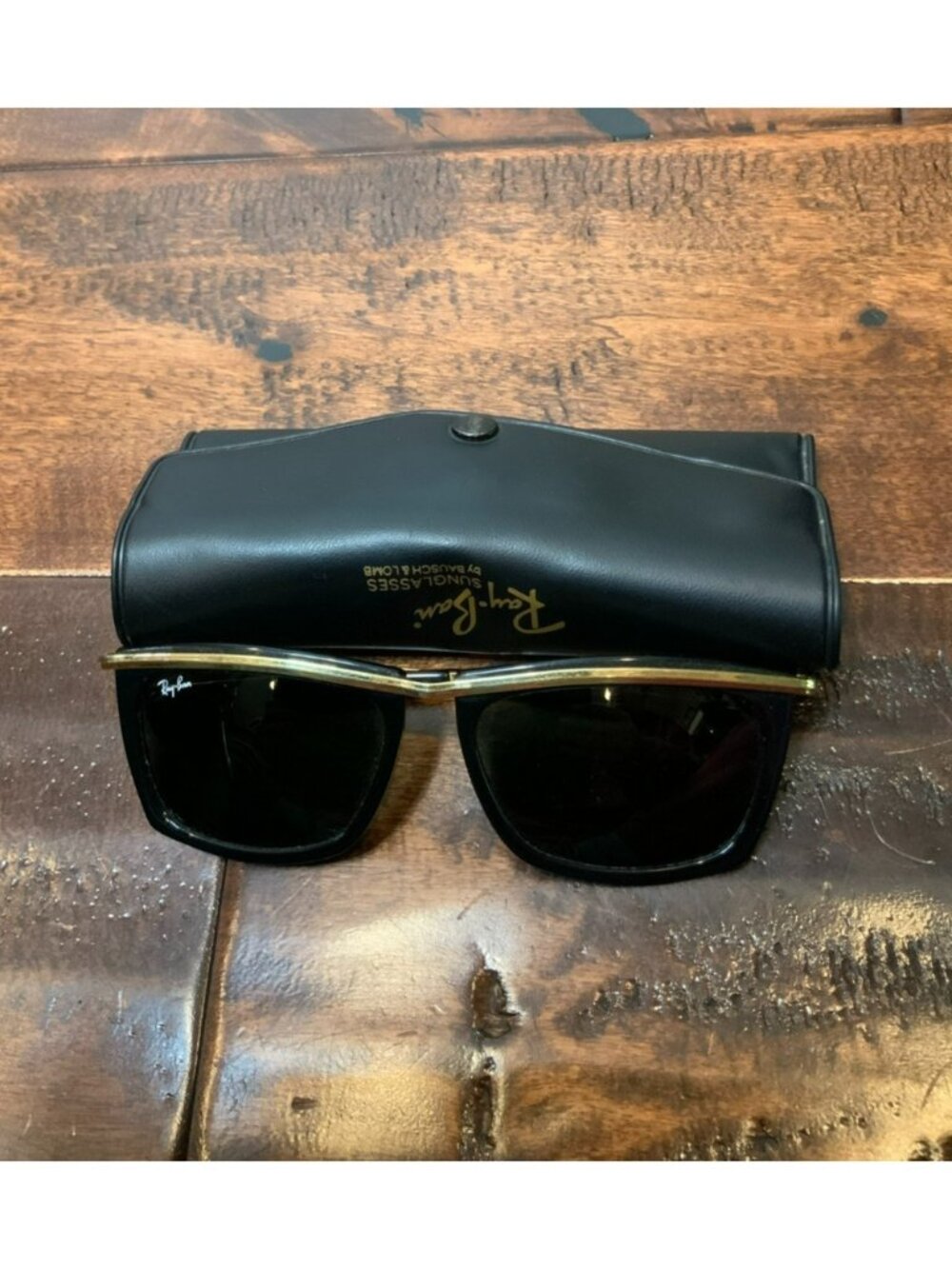 Ray-Ban Black Gold Vintage Olympian II Bausch & Lomb Sunglasses W/ Case